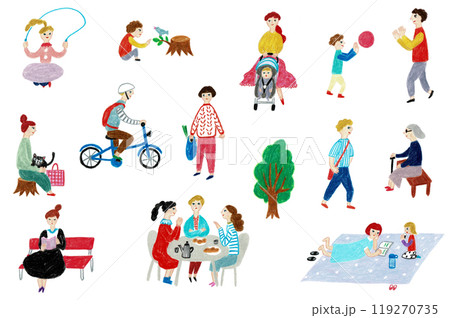 手描きイラスト　人々　いろいろな年代の老若男女のセット 119270735