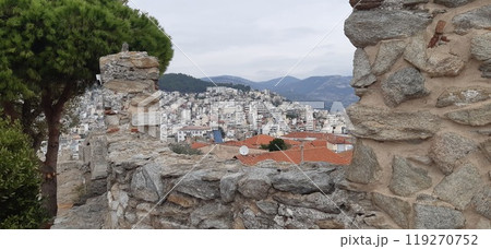 Kavala city in northern Greece, Macedonia region. Picture of the old city, harbour and antique fortres 119270752