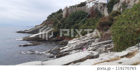 Kavala city in northern Greece, Macedonia region. Picture of the old city, harbour and antique fortres 119270765