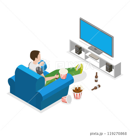 3D Isometric Flat  Illustration of Sedentary Lifestyle. Item 3 119270868