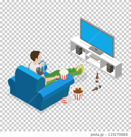 3D Isometric Flat  Illustration of Sedentary Lifestyle. Item 3 119270868