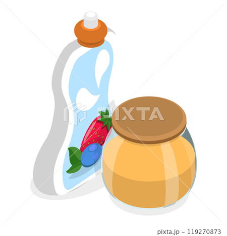3D Isometric Flat Set of Baby Food Items. Item 1 3D Isometric Flat Set of Baby Food Items. Item 1 119270873
