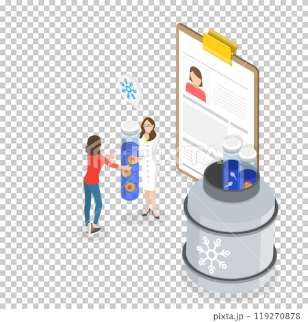 3D Isometric Flat  Illustration of Egg Cell Cryopreservation. Item 1 3D Isometric Flat  Illustration of Egg Cell Cryopreservation. Item 1 119270878