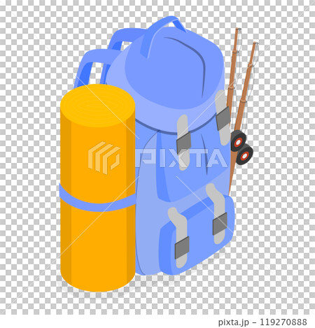 3D Isometric Flat  Set of Traveler Camp Knapsacks. Item 1 119270888