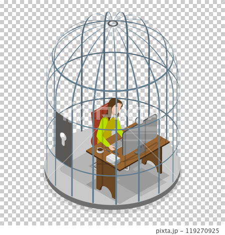 3D Isometric Flat  Illustration of Man and Woman In Birdcage. Item 1 119270925