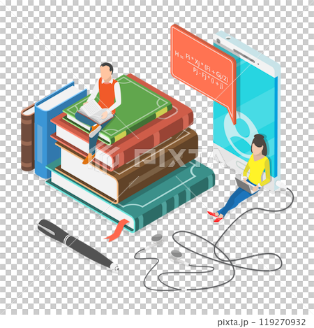 3D Isometric Flat  Illustration of Hybrid or Blended Learning. Item 3 119270932