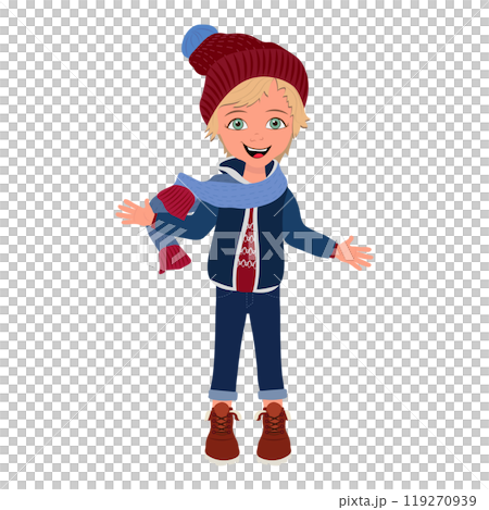 Flat  Illustration of Kid Boy Wearing Winter Clothes. Item 5 119270939