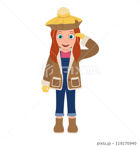 Flat  Illustration of Kid Girl Wearing Winter Clothes. Item 5 119270940
