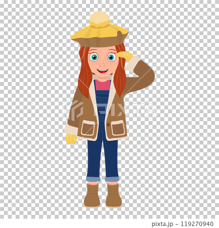 Flat  Illustration of Kid Girl Wearing Winter Clothes. Item 5 119270940