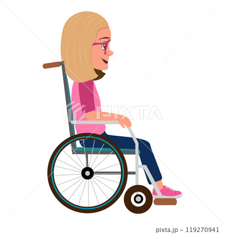 Flat  Illustration of Smiling Kid Girl in Wheelchair. Item 4 119270941