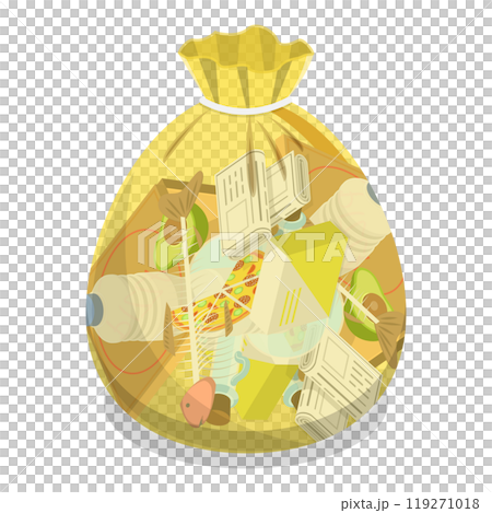 3D Isometric Flat Illustration of Transparent Trash Bags. Item 4 3D Isometric Flat Illustration of Transparent Trash Bags. Item 4 119271018