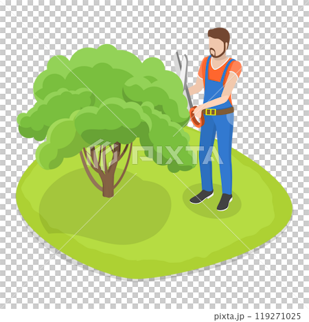 3D Isometric Flat  Set of Professional Gardener. Item 2 119271025