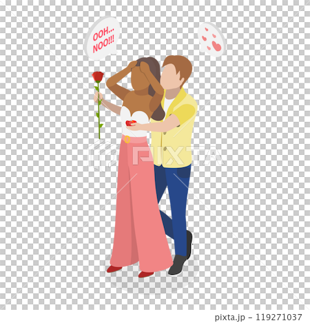 3D Isometric Flat  Illustration of Marriage Proposal Rejection. Item 1 119271037