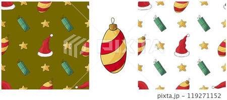 Christmas holidays. Set Seamless patterns in hand draw style 119271152