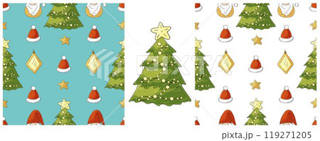 Christmas holidays. Set Seamless patterns in hand draw style 119271205
