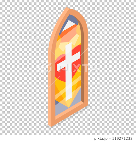 3D Isometric Flat  Set of Church Stained Arched Windows. Item 4 119271232