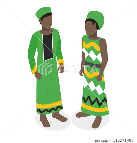 3D Isometric Flat Set of African Outfit. Item 1 3D Isometric Flat Set of African Outfit. Item 1 119271499