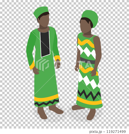 3D Isometric Flat Set of African Outfit. Item 1 3D Isometric Flat Set of African Outfit. Item 1 119271499