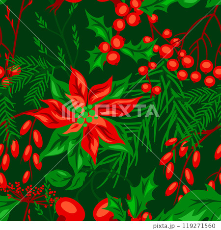 Pattern with winter plants. Merry Christmas and Happy New Year decoration. Pattern with winter plants. Merry Christmas and Happy New Year decoration. 119271560