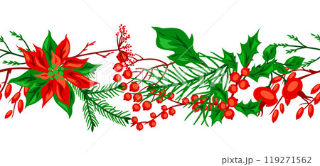 Pattern with winter plants. Merry Christmas and Happy New Year decoration. 119271562