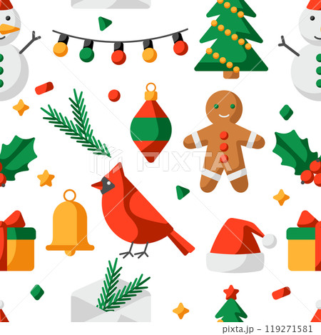 Merry Christmas pattern. Holiday background in cartoon style. 119271581