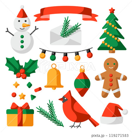 Set of Merry Christmas objects. Holiday items in cartoon style. 119271583