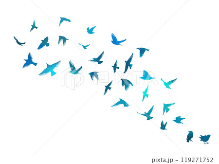 A flock of blue birds. hand drawing. Not AI. Vector illustration 119271752