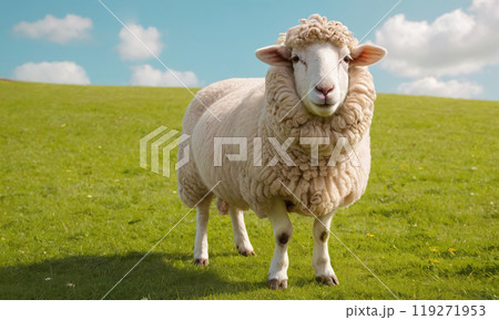 Happy sheep on a meadow 119271953