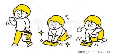 雑巾掛けをする意気込みのある女性と、疲れた女性 119272034