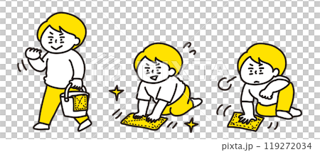 雑巾掛けをする意気込みのある女性と、疲れた女性 119272034