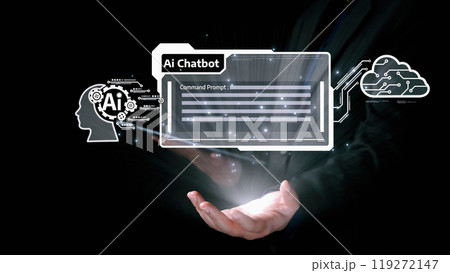 Human interact with AI artificial intelligence virtual assistant UUID 119272147