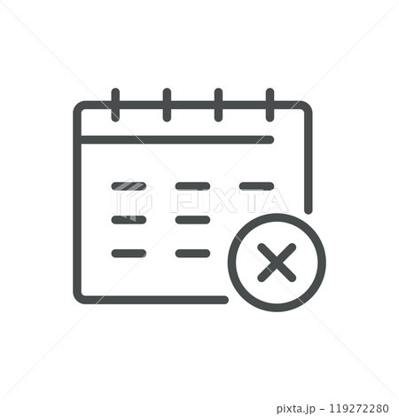 Calendar Icon with Cross Symbol for Event Cancellation, Task Removal, and Schedule Adjustment. Editable Line Vector Calendar Design. 119272280