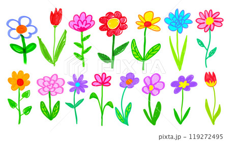 Collection of child drawings of flowers Collection of child drawings of flowers 119272495