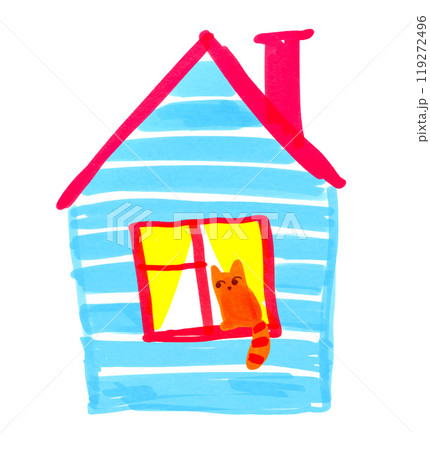 Vector illustration of childlike drawing of house Vector illustration of childlike drawing of house 119272496