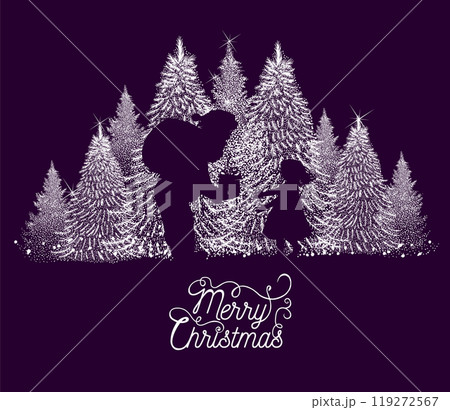 Santa gives a girl a present. Christmas card. Happy New Year . hand drawing. Not AI, Vector illustrations. 119272567