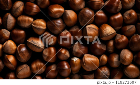 Large group og Hazelnuts. Food background. Generative AI 119272607
