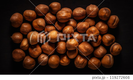 Large group of Macadamia nuts background. Food backdrop. Generative AI 119272608