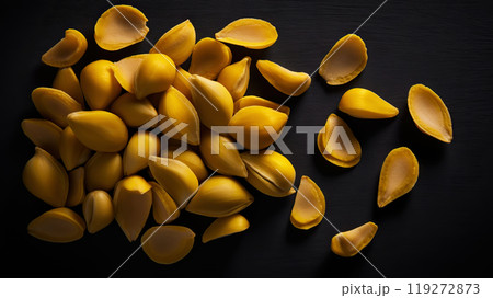 Ginkgo nuts on dark background. Generative AI 119272873