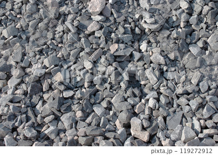 Background crushed stone, gravel. Texture gray stones. Construction materials 119272912