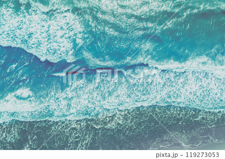 Sea view from above. Top view of the sea surf. Nature background Sea view from above. Top view of the sea surf. Nature background 119273053