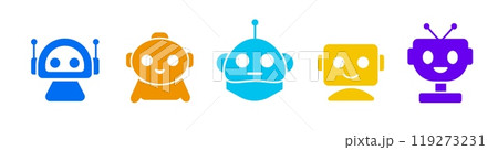 Sets of colorful robot smiling face icon. Futuristic cute help bots. 119273231
