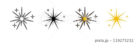 Signs of shining and bright start. Space minimalistic icons. 119273232