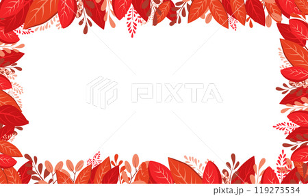 Vector isolated rectangular frame of red dry autumn leaves. Border for text. Flat clipart for design Vector isolated rectangular frame of red dry autumn leaves. Border for text. Flat clipart for design 119273534