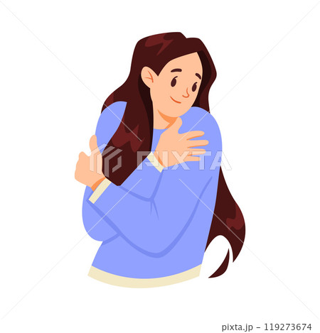 Woman Hugging Herself as Self Embrace Gesture Vector Illustration 119273674