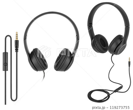 computer wired headphones, on a white background in insulation computer wired headphones, on a white background in insulation 119273755