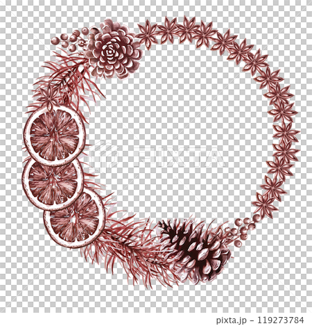 Watercolor Christmas wreath. Monochrome isolated illustration in vintage style for design of cards, holiday posters, textiles Watercolor Christmas wreath. Monochrome isolated illustration in vintage style for design of cards, holiday posters, textiles 119273784