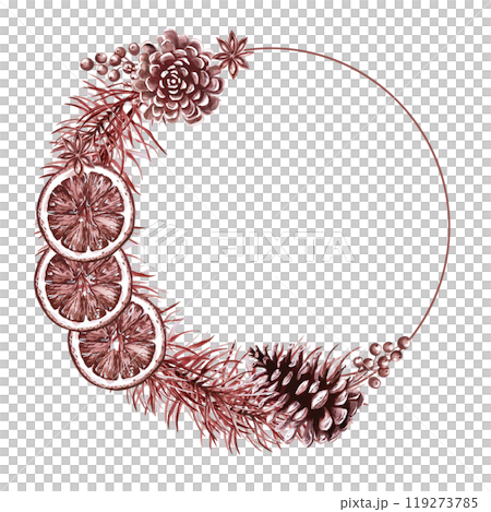 Watercolor Christmas wreath. Monochrome isolated illustration in vintage style for design of cards, holiday posters, textiles Watercolor Christmas wreath. Monochrome isolated illustration in vintage style for design of cards, holiday posters, textiles 119273785