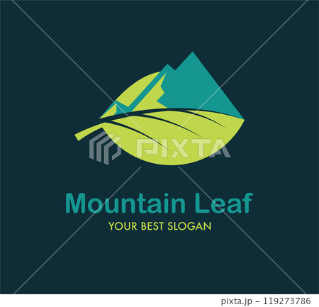 Green Adventure Logo, Mountain Contour with Leaf for Eco business design Green Adventure Logo, Mountain Contour with Leaf for Eco business design 119273786