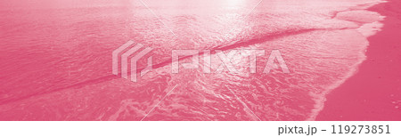 Seascape in early morning, sunrise over the sea. Nature landscape in magenta color. Horizontal banner 119273851