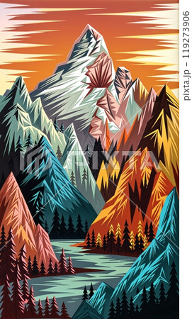 Painting depicting a mountain landscape 119273906